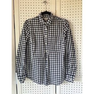 J‎ Crew Women's Shirt Size S Blue White Gingham Check Classic Beach Nautical